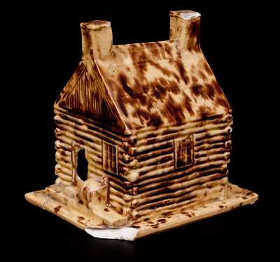 Rare Yellowware Log Cabin Bank, 