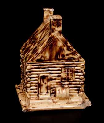 Rare Yellowware Log Cabin Bank, 