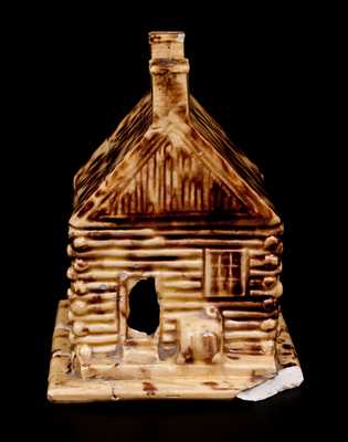 Rare Yellowware Log Cabin Bank, 