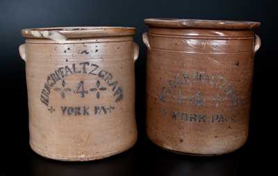 Lot of Two: 4 Gal. Stoneware Crocks Stenciled H. B. & G. B. PFALTZGRAFF / YORK, PA
