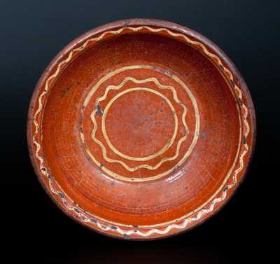 Redware Bowl with Yellow Slip-Decorated Interior, possibly Hagerstown