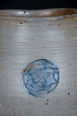 Rare Ovoid Stoneware Jar w/ Impressed Floral Medallion, Old Bridge, NJ, early 19th century