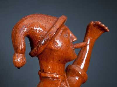 Very Rare Extremely Large Detailed Redware Figure of a Man