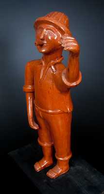 Very Rare Extremely Large Detailed Redware Figure of a Man
