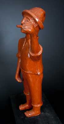 Very Rare Extremely Large Detailed Redware Figure of a Man