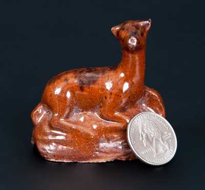 Very Unusual Small Molded Redware Deer w/ John Bell, Waynesboro, PA, Family History