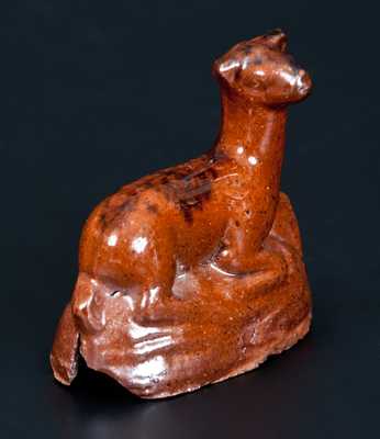 Very Unusual Small Molded Redware Deer w/ John Bell, Waynesboro, PA, Family History