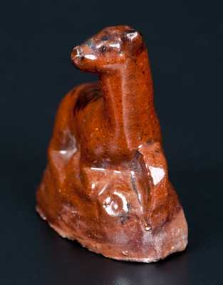 Very Unusual Small Molded Redware Deer w/ John Bell, Waynesboro, PA, Family History