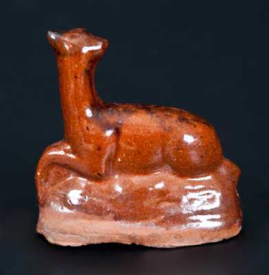 Very Unusual Small Molded Redware Deer w/ John Bell, Waynesboro, PA, Family History