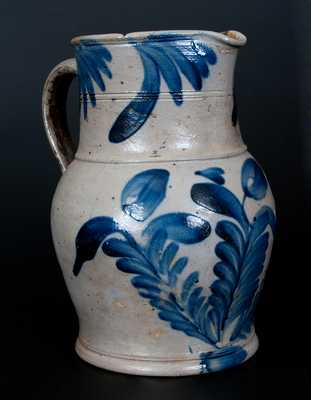 Very Fine Stoneware Pitcher with Cobalt Floral Decoration att. Richard Remmey, Philadelphia, PA