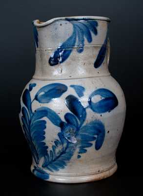 Very Fine Stoneware Pitcher with Cobalt Floral Decoration att. Richard Remmey, Philadelphia, PA