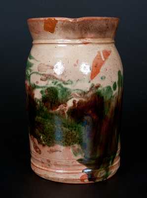 Multi-Glazed Redware Tankard Pitcher, Strasburg, VA, circa 1890