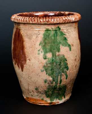 Outstanding S. BELL & SON / STRASBURG, VA Multi-Glazed Redware Cream Jar