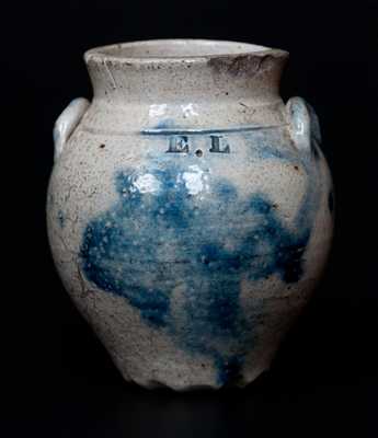 Rare Miniature Ovoid Stoneware Jar Impressed E. L., New York State or Ohio origin