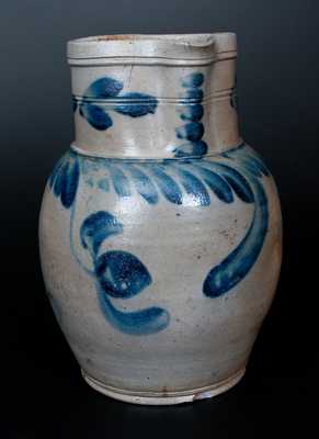 2 Gal. Bulbous Stoneware Pitcher with Hanging Tulip Decoration, Southeastern PA origin