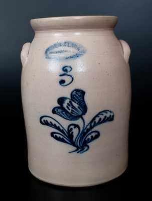 BURGER & LANG / ROCHESTER, NY Stoneware Jar w/ Slip-Trailed Floral Decoration