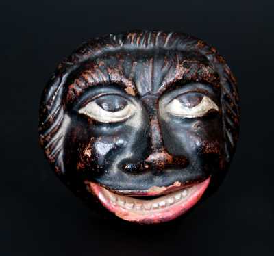 Unusual Cold-Painted Redware African American Face Bank
