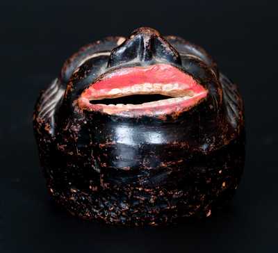 Unusual Cold-Painted Redware African American Face Bank