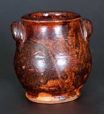 Exceptional Great Road, TN or VA Miniature Handled Redware Jar