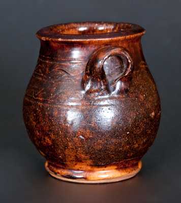 Exceptional Great Road, TN or VA Miniature Handled Redware Jar