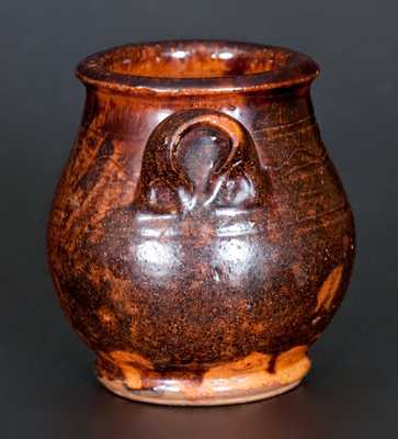 Exceptional Great Road, TN or VA Miniature Handled Redware Jar