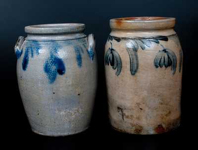 Lot of Two: 1/2 Gal. Stoneware Jars with Hanging Floral Decorations