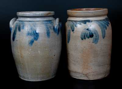 Lot of Two: 1/2 Gal. Stoneware Jars with Hanging Floral Decorations