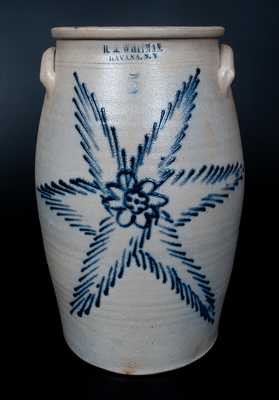 H. M. WHITMAN / HAVANA, NY Stoneware Churn with Very Fine Starburst Design