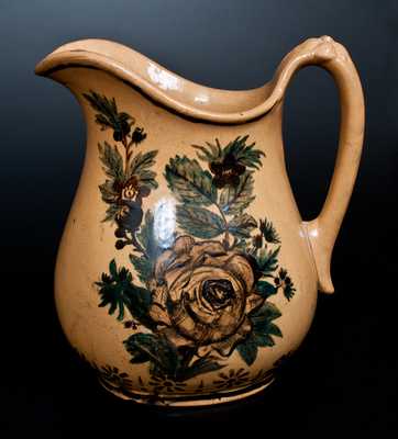 Extremely Rare Salineville, OH Yelloware Pitcher w/ Inscription and Rose Decoration