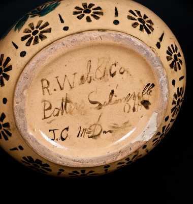 Extremely Rare Salineville, OH Yelloware Pitcher w/ Inscription and Rose Decoration