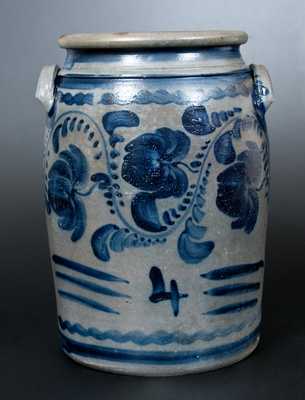 4 Gal. Western PA Stoneware Jar with Profuse Cobalt Floral Decoration