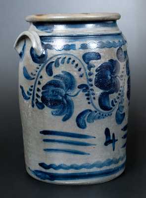 4 Gal. Western PA Stoneware Jar with Profuse Cobalt Floral Decoration