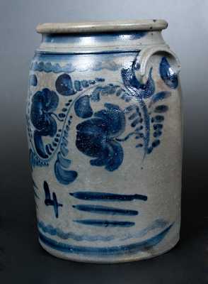 4 Gal. Western PA Stoneware Jar with Profuse Cobalt Floral Decoration