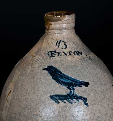Extremely Rare J FENTON (Dorset, VT c1805) Stoneware Jug w/ Impressed Bird Decoration