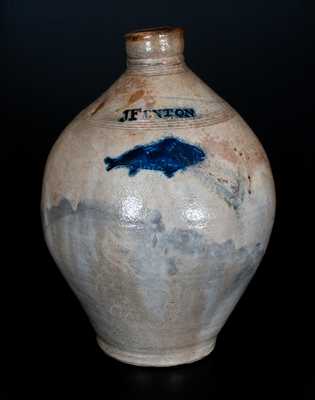 Extremely Rare J FENTON (Dorset, VT c1805) Stoneware Jug w/ Impressed Fish Decoration