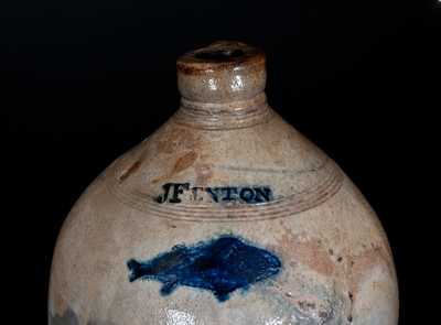 Extremely Rare J FENTON (Dorset, VT c1805) Stoneware Jug w/ Impressed Fish Decoration