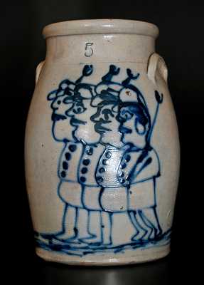Exceptional Stoneware Churn w/ Detailed Decoration of Four Civil War Soldiers