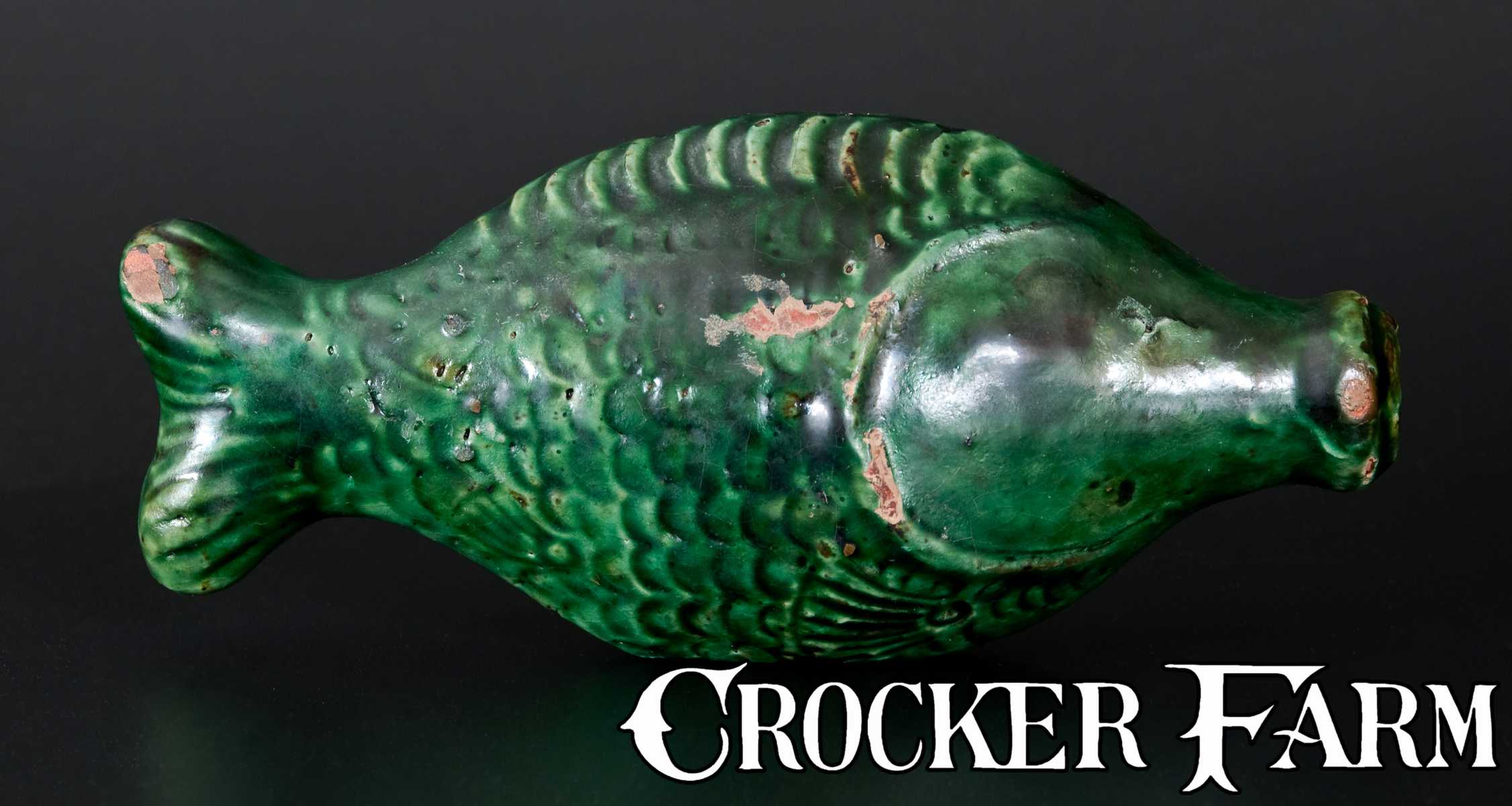 Poissons Rouges 10th Green Bottle Exceptional Green-Glazed Redware Figural Fish Bottle, Salem, NC, 1804 ...