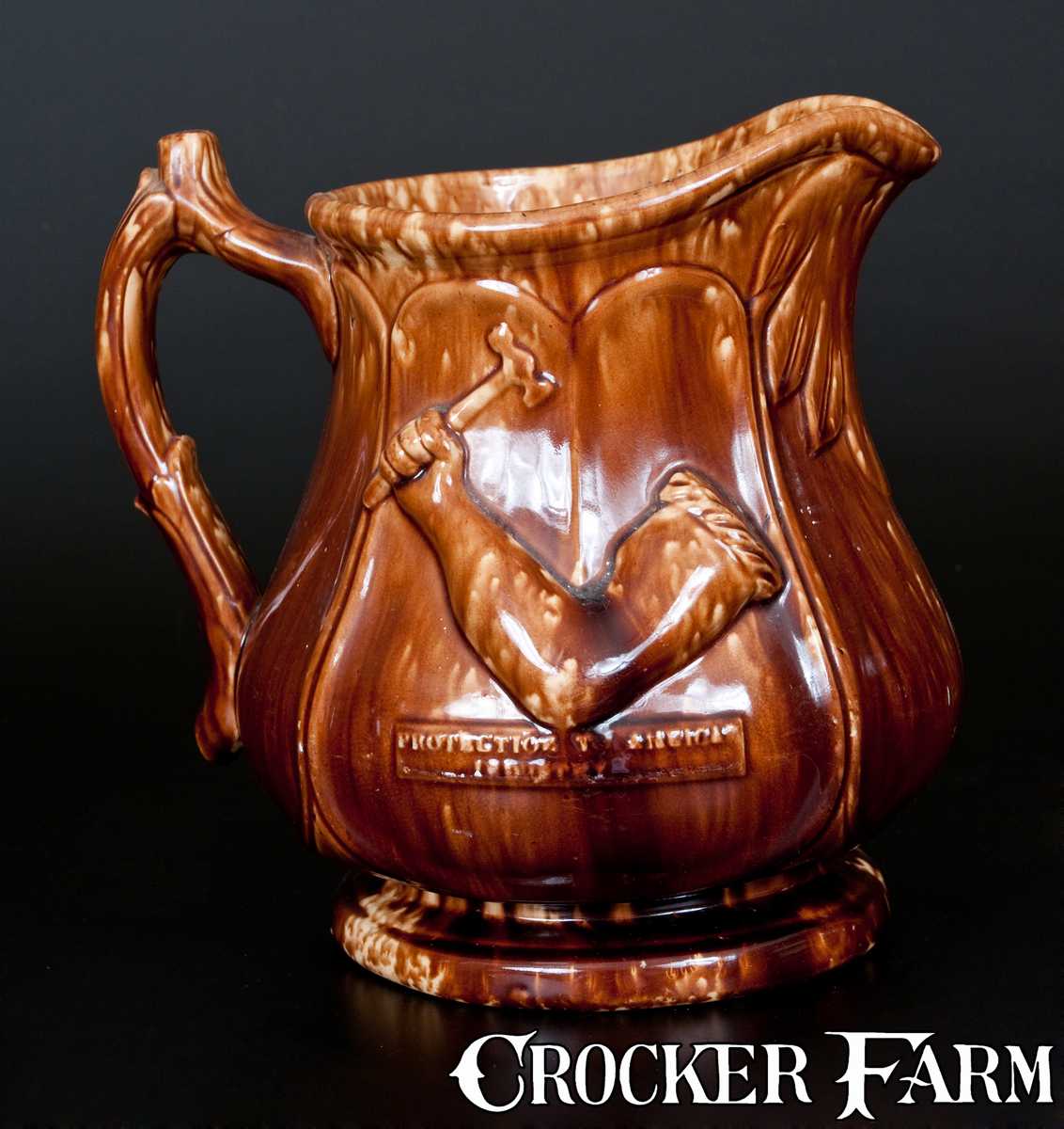 Antique Rockingham Pitcher Rare Rockingham Pitcher Inscribed PROTECTION TO AMERICAN INDUSTRY ...