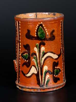 Exceedingly Rare Alamance County, NC Southern Redware Mug w/ Profuse Three-Color Slip Decoration