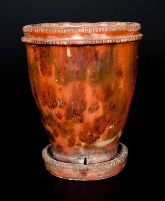 Rare Large-Sized Shenandoah Valley Multi-Glazed Redware Flowerpot, Strasburg, VA