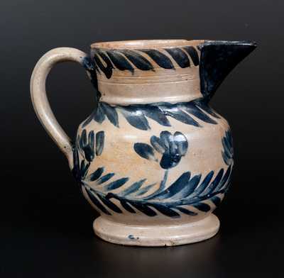 Exceptional One-Quart Baltimore Stoneware Pitcher w/ Exaggerated Spout and Profuse Cobalt Decoration