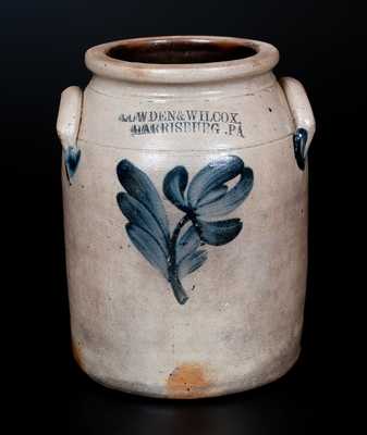 COWDEN & WILCOX / HARRISBURG, PA Stoneware Jar w/ Cobalt Floral Decoration