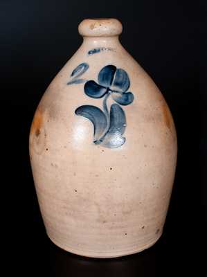 LYONS, New York, Stoneware Jug with Cobalt Floral Decoration