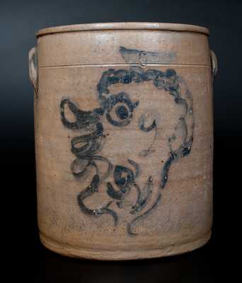 Rare Six-Gallon Stoneware Crock w/ Cobalt Man's Head, Midwestern origin