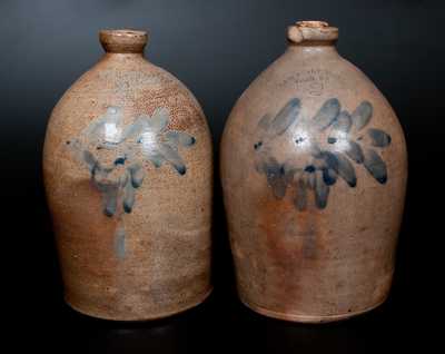 Lot of Two: H. B. PFALTZGRAFF / YORK, PA 2 Gal. Stoneware Jugs with Floral Decoration