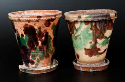 Lot of Two: Multi-Glazed Redware Flowerpots, Strasburg, VA, circa 1890