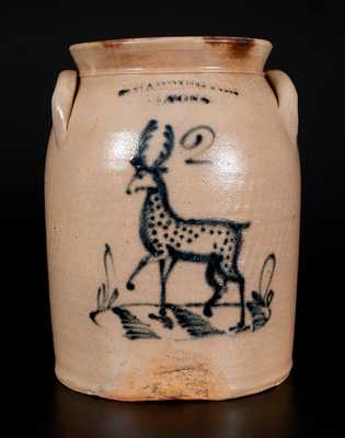 Rare T. HARRINGTON / LYONS Stoneware Deer Crock