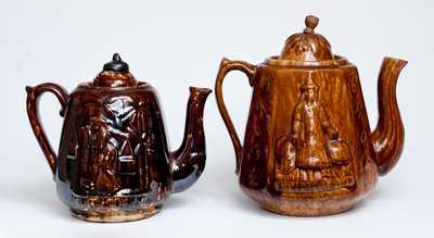 Lot of Two: Unusual Rockingham Ware OOLONG Teapots att. Swan Hill Pottery, South Amboy, NJ