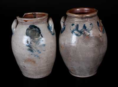 Lot of Two: Ovoid Decorated Stoneware Jars, NJ / CT, circa 1825